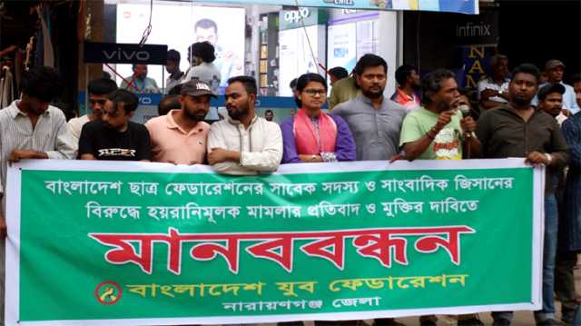 জিসানের মুক্তির দাবিতে যুব ফেডারেশন’র মানববন্ধন