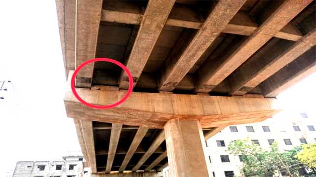 ভূমিকম্পে পঞ্চবটি-মুক্তারপুর ফ্লাইওভারে ৭৭ নম্বর পিলারে ফাটলের চি