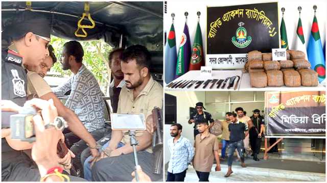 সোনারগাঁয়ে ১০১ কেজি গাঁজা ও দেশীয় অস্ত্র উদ্ধার, ৬ ডাকাত গ্রেপ্তার  