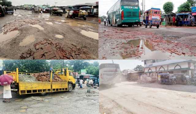 ইটের সুরকি আর বালু দিয়ে মহাসড়ক সংস্কার, ধুলাবালিতে অতিষ্ঠ মানুষ