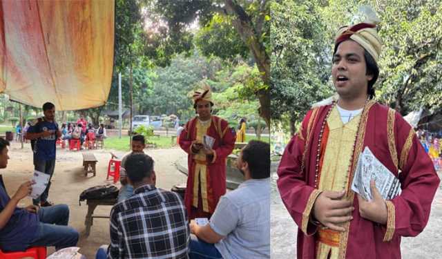 রাকসু: অভিনব সাজে নির্বাচনী প্রচারে এক প্রার্থী