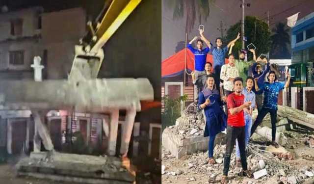 সাতক্ষীরায় শেখ মুজিবের ম্যুরাল গুঁড়িয়ে দিল বৈষম্যবিরোধী ছাত্ররা