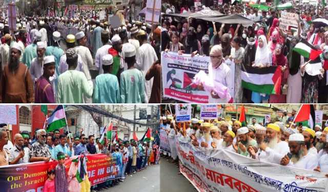 ফিলিস্তিনে ইসরায়েলি আগ্রাসনের প্রতিবাদে বরিশালে বিক্ষোভ 