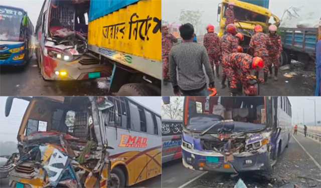 ঘনকুয়াশায় ঢাকা-মাওয়া এক্সপ্রেসওয়েতে ৪ যানবাহনে সংঘর্ষ, আহত ১৫