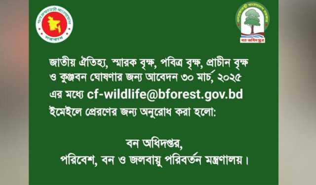 গাছের মর্যাদা নির্ধারণের আবেদন আহ্বান বন অধিদপ্তরের