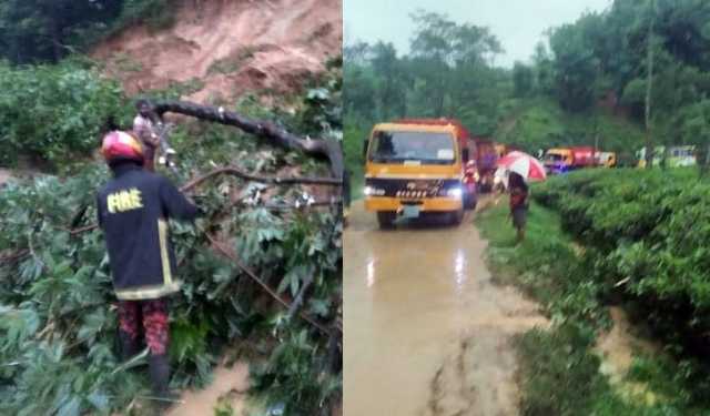মৌলভীবাজারে পাহাড়ি টিলায় ধস, সড়কে ভোগান্তি