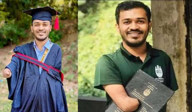 মুখ দিয়ে লিখেইৃ স্নাতকোত্তর সম্পন্ন চবি শিক্ষার্থীর