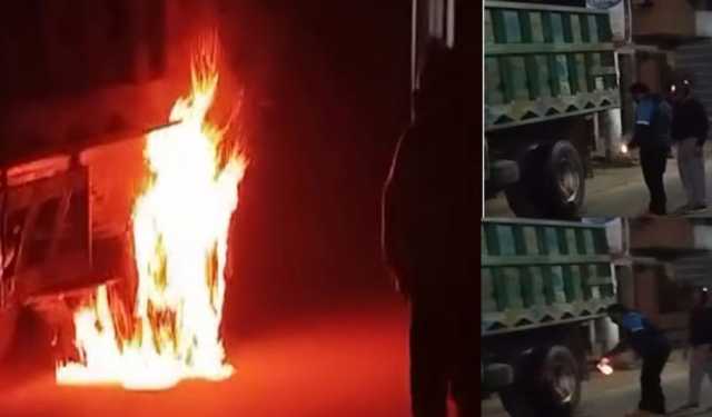 কুষ্টিয়ায় ‘জয় বাংলা’ স্লোগান দিয়ে ট্রাকে অগ্নিসংযোগ