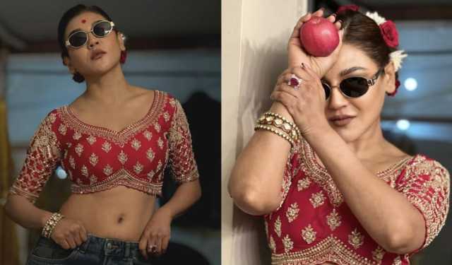 আপেল হাতে নজরকাড়া জয়া