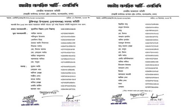 ঘোষণার ৬ মাস পর টুঙ্গিপাড়ায় এনসিপির সমন্বয় কমিটি গঠন