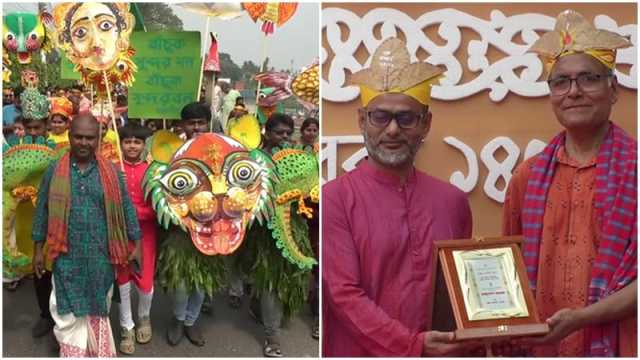 যশোরে নববর্ষকে বরণ, শোভাযাত্রার উদ্যোক্তা ভাস্কর শামীমকে সংবর্ধনা