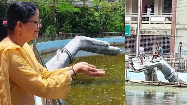 ভেঙে ফেলা হচ্ছে মুনমুনের হাতের মুদ্রা অবয়বে নির্মিত ভাস্কর্য