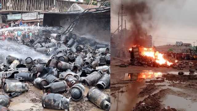 ব্রাহ্মণবাড়িয়া শহর বাইপাস সড়কে ট্রাক উল্টে গ্যাস সিলিন্ডার বিস্ফোরণ